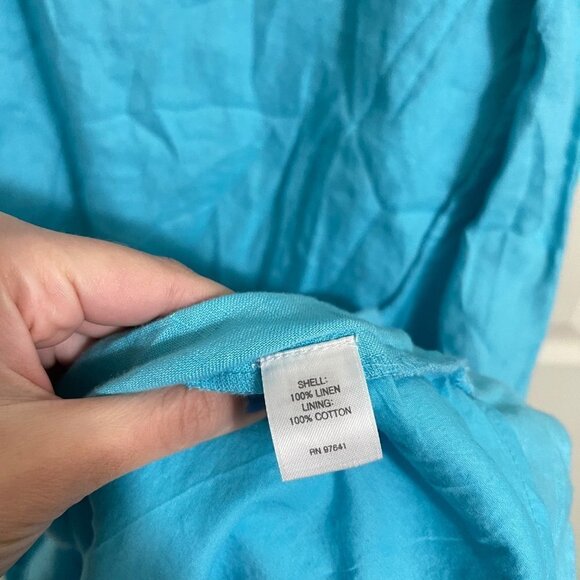 J Jill Womens Blue Sleeveless Patchwork 100% Linen Faux Wrap Midi Dress Small - Picture 5 of 8